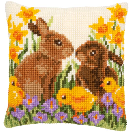 Vervaco Rabbits with Chicks Counted Cross Stitch Cushion Kit